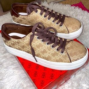 Women’s Brown & White Guess Platform Sneakers